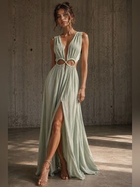 The Vintage Shop Maxi Dress Moss Green S bohemian preppy wedding summer resort